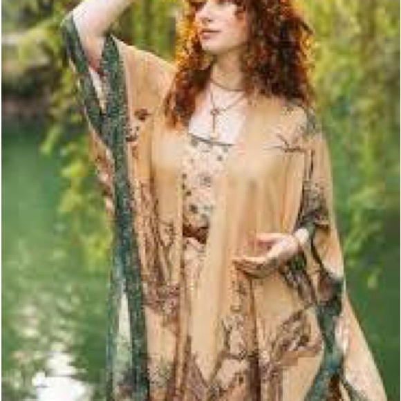 Market Of Stars Fable Bohemian Goddess Midi Kimono Brown - Picture 2 of 8